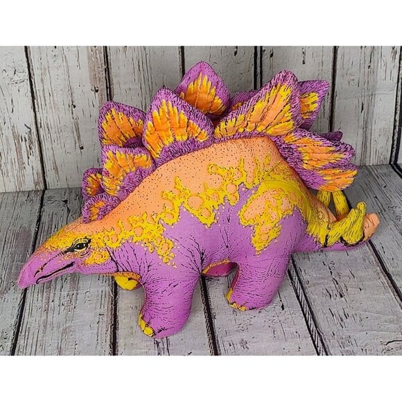 11" Vintage GAF 1991 Stegosaurus Plush Stuffed Dinosaur Realistic Purple Orange - Picture 3 of 5